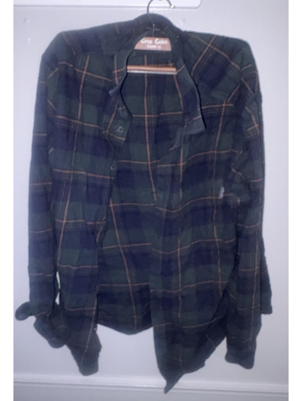 Eddie Bauer Mens XL Flannel Button Up Shirt Green Navy Plaid Outdoor Cabincore